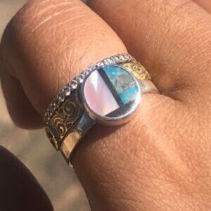 Jimmy Poyer Navajo Turquoise Pearl Onyx Ring Native American Turquoise Jewelry
